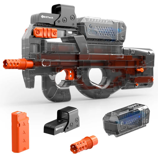 Pistolet à gel électrique en noir transparent! Jouet de balle anti-éclaboussures entièrement automatique, parfait pour les jeux de tir en plein air (sans balles)