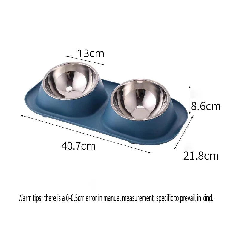 Bol Double en acier inoxydable pour chien et chat, récipient de nourriture pour chat, Base antidérapante, mangeoire d'eau pour animaux de compagnie, protection inclinable du cou, bols pour chiots et chats, 1 pièce