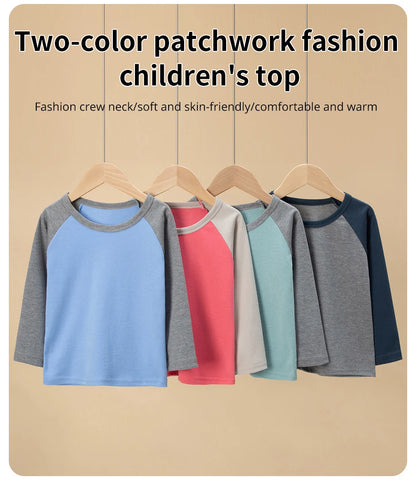 1/4 Pack 2025 nouveau printemps et automne enfants couleur correspondant à manches longues T-shirt pour garçons et filles décontracté Joker T-shirt