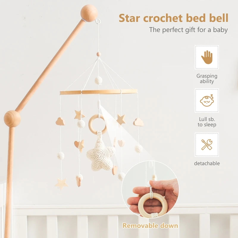 Berceau de bébé lit Mobile cloche hochet jouets en bois Crochet étoiles pendentif lit cloche jouets nouveau-né confort berceau support suspendus jouets cadeaux