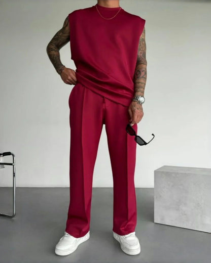 Combinaison de sport sans manches pour hommes, pantalon décontracté de couleur unie, vêtements pour hommes, ensemble deux pièces, nouvelle collection été 2025