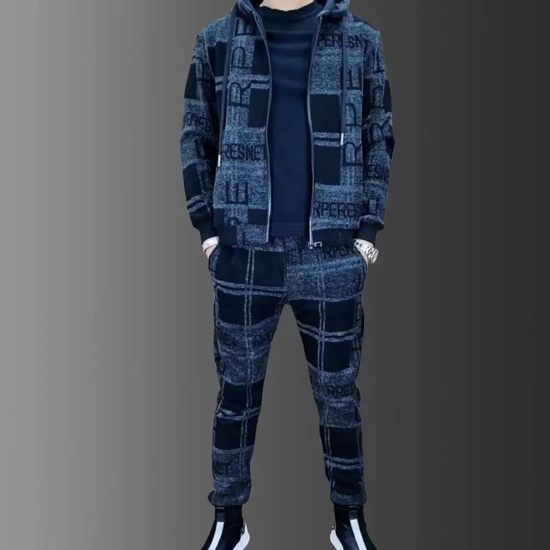 Ensemble de survêtement à capuche avec fermeture éclair pour hommes, veste + pantalon de survêtement avec Logo imprimé de luxe, veste à revers, costume 2 pièces, ensembles athlétiques d'extérieur