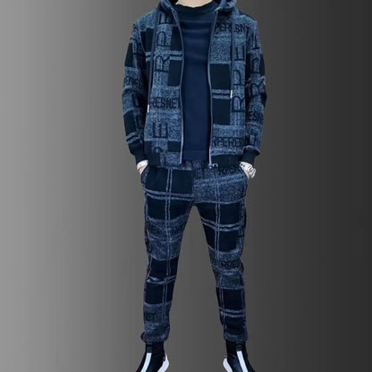 Ensemble de survêtement à capuche avec fermeture éclair pour hommes, veste + pantalon de survêtement avec Logo imprimé de luxe, veste à revers, costume 2 pièces, ensembles athlétiques d'extérieur