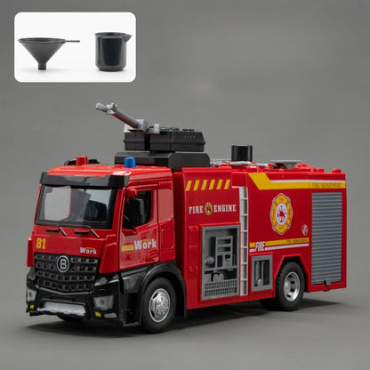 1:18 pétrolier d'eau alliage échelle camion de pompier modèle jouets voiture moulé sous pression en métal ingénierie véhicule portes ouvert son lumière jouet garçon cadeau