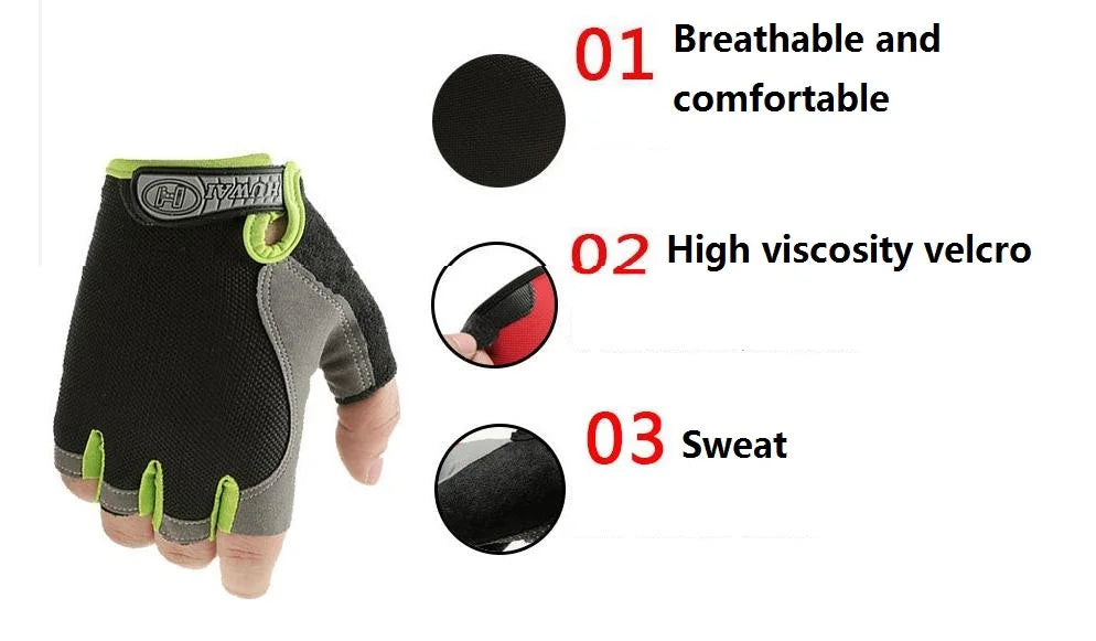 Gants de vélo pour hommes et femmes, demi-doigt, de gymnastique, mitaines respirantes et antidérapantes, pour Fitness, entraînement sportif