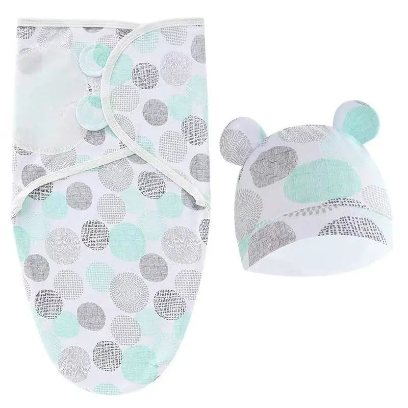Ensemble de couverture et chapeau pour bébé de 0 à 6 mois, en coton imprimé de dessin animé, emmaillotage réglable pour nouveau-né, enveloppes de couchage pour nourrissons, toutes saisons