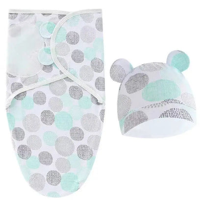 Ensemble de couverture et chapeau pour bébé de 0 à 6 mois, en coton imprimé de dessin animé, emmaillotage réglable pour nouveau-né, enveloppes de couchage pour nourrissons, toutes saisons