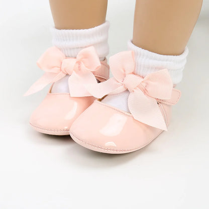 Meckior bébé chaussures nœud papillon semelle en caoutchouc anti-dérapant PU Ballet pantoufles bébé fille robe chaussures premier marcheur enfant en bas âge berceau chaussures