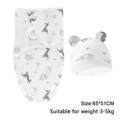 Ensemble de couverture et chapeau pour bébé de 0 à 6 mois, en coton imprimé de dessin animé, emmaillotage réglable pour nouveau-né, enveloppes de couchage pour nourrissons, toutes saisons