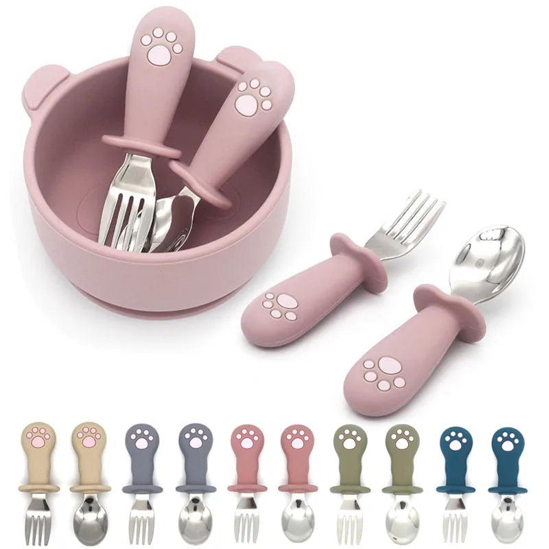 Ensemble de vaisselle de dessin animé pour bébé, ustensiles pour enfants en acier inoxydable, couverts de table pour tout-petits, dessin animé, cuillère d'alimentation pour nourrissons, fourchette