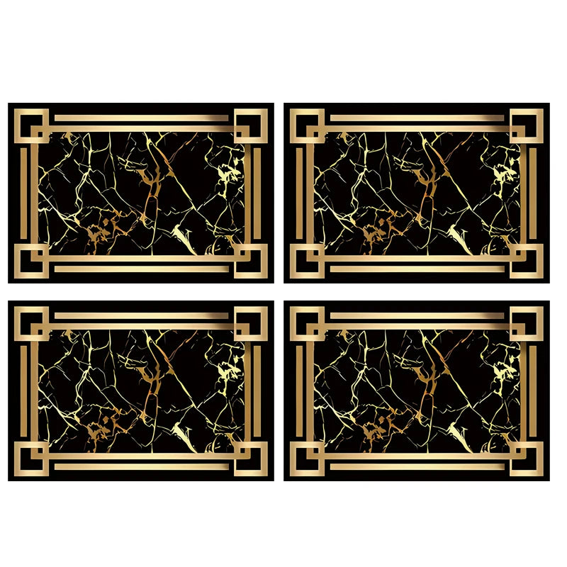 Tapis de table à motifs d'éléments dorés noirs, 4 pièces, tapis de Table, sous-verres, napperons pour Tables à manger de cuisine, décoration de fête