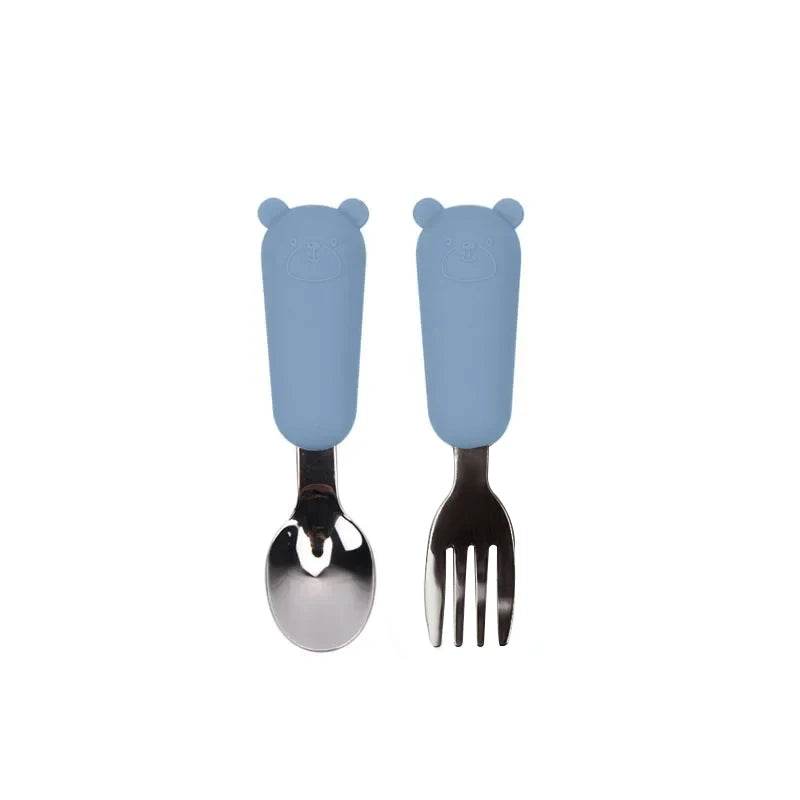 Ensemble de vaisselle de dessin animé pour bébé, ustensiles pour enfants en acier inoxydable, couverts de table pour tout-petits, dessin animé, cuillère d'alimentation pour nourrissons, fourchette
