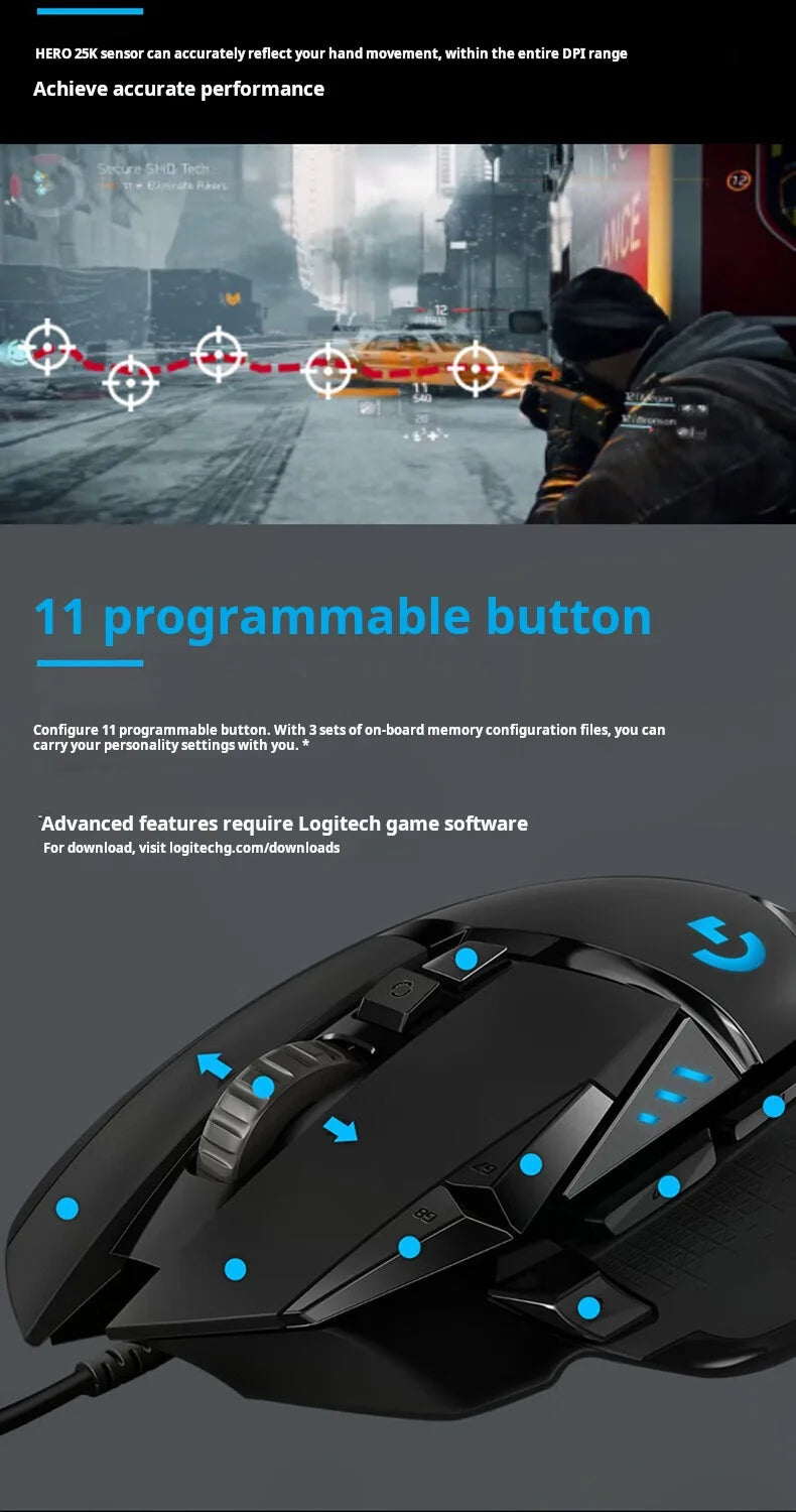 Logitech G502 HERO câble souris de jeu e-sports manger du poulet souris mécanique lumière rvb peut être équilibrée pour manger du poulet Macro Prog