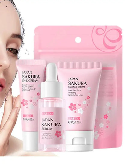 Coffret de soins pour le visage Crème nettoyante Sakura Essence Tonique hydratant blanchissant et anti-âge Crème pour les yeux Sérum pour le visage Soins de la peau pour les yeux