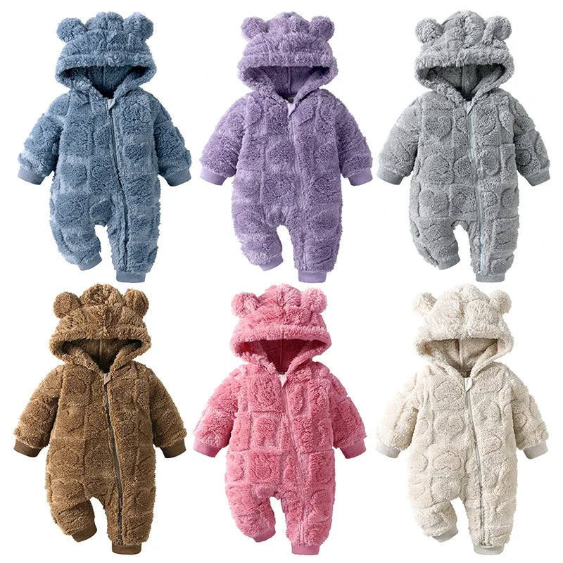 Dessin animé bébé vêtements garçon barboteuse à manches longues arctique velours à capuche bébé fille barboteuse hiver chaud nouveau-né vêtements 0-18 mois