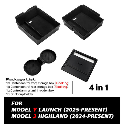 Boîte de rangement pour Console centrale Tesla, nouveau modèle Y 2025, lancement Juniper modèle 3 Highland 2024, boîte d'accoudoir, coussinet supérieur et inférieur en Silicone