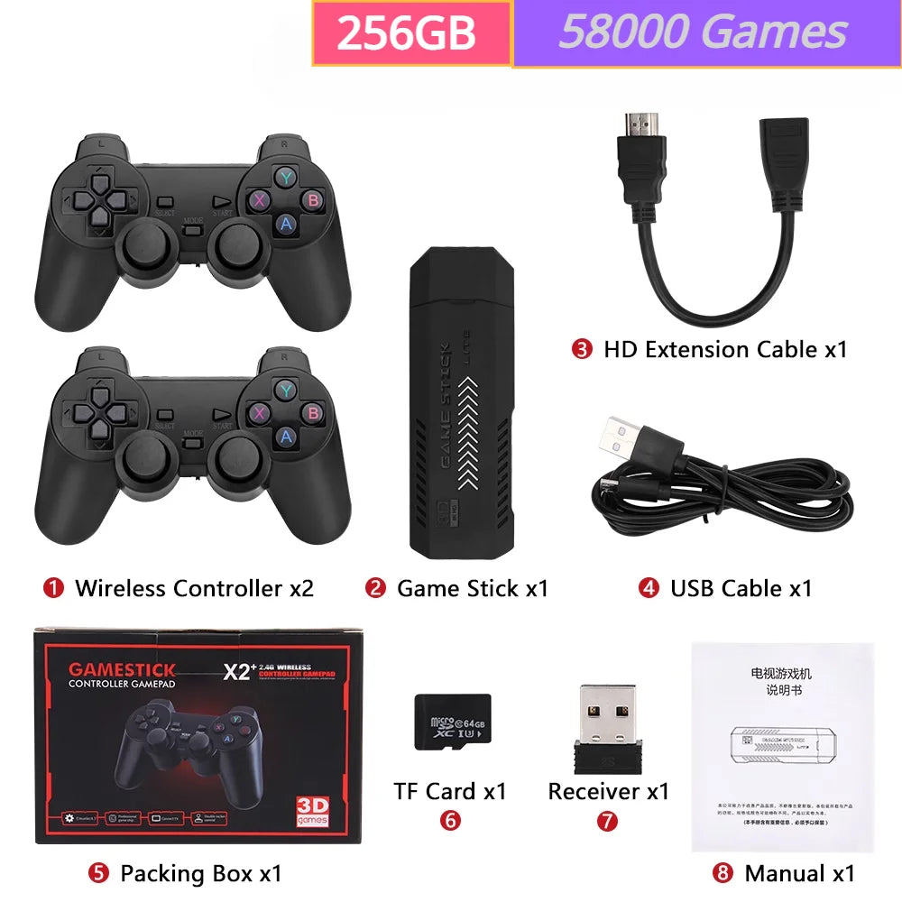 Console de jeu vidéo GD10 Plus, 256 Go, 58,000 jeux, 4K, HD, 2.4G, double manette sans fil, clé de jeu pour N64, PSP, PS1, GBA