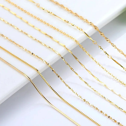 Chaîne de collier couleur or 14k pour femmes, boîte, os de serpent/étoilé/chaîne croisée, collier de 18 pouces, bijoux fins, cadeaux