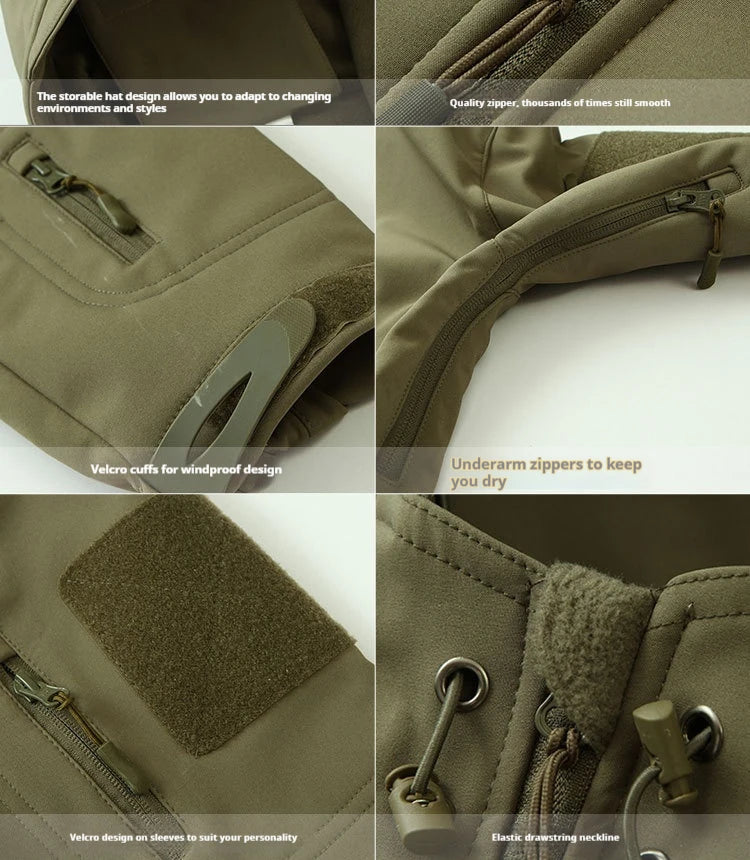 Combinaison camouflage épaisse pour hommes, ensemble d'entraînement tactique imperméable, veste à capuche multi-poches, pantalon polaire, chasse en plein air, 2 pièces, hiver