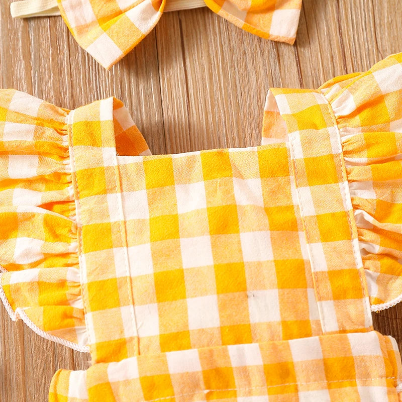 Manches volantes en coton à carreaux pour nouveau-né fille, tenue d'escalade imbibée de fesses + vêtements de sauna