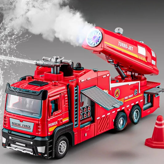 Camion de pompier à pulvérisation d'eau, échelle 1:32, modèle de camion à échelle, voiture jouet, son et lumière, portes rétractables, véhicule ouvert, Collection, cadeau pour garçons