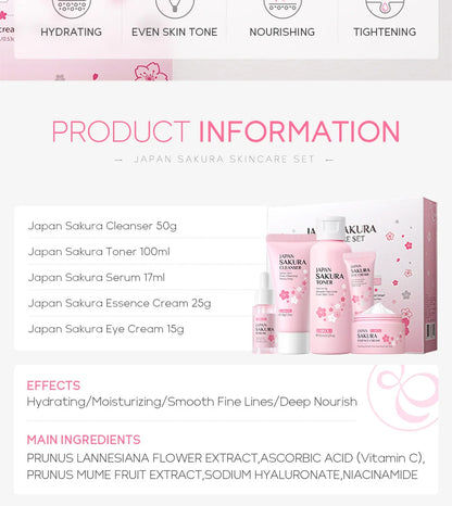 LAIKOU Sakura ensembles de soins de la peau nettoyant pour le visage crèmes pour les yeux crème pour le visage sérum Lotion Toner éclaircissant hydratant Kit de soins du visage