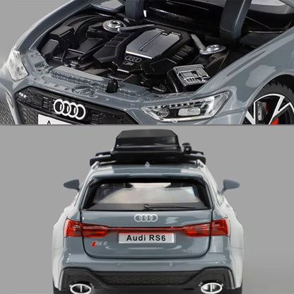 Modèle de voiture jouet Audi RS6 avec son et lumière, portes ouvertes en alliage moulé sous pression, jouet de Collection pour garçon et adulte, cadeau de Festival, 1/32