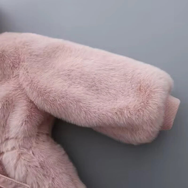 Manteau d'hiver pour filles, Super chaud, fourrure de vison, rembourré, épais, manches longues, manteaux à capuche, veste pour bébés enfants, vêtements d'extérieur en peluche