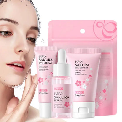 Coffret de soins pour le visage Crème nettoyante Sakura Essence Tonique hydratant blanchissant et anti-âge Crème pour les yeux Sérum pour le visage Soins de la peau pour les yeux