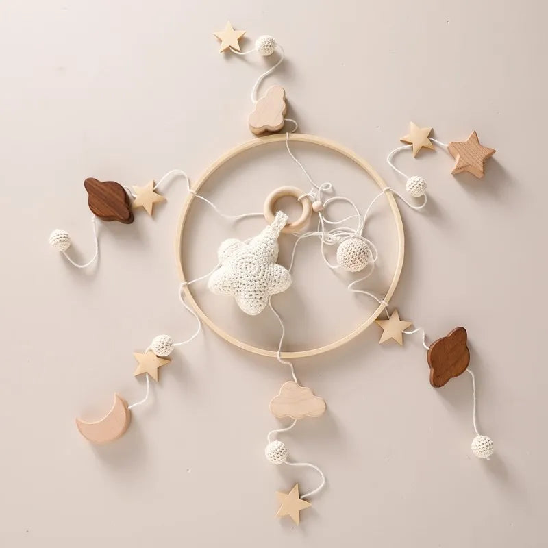 Berceau de bébé lit Mobile cloche hochet jouets en bois Crochet étoiles pendentif lit cloche jouets nouveau-né confort berceau support suspendus jouets cadeaux