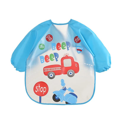 Bavoir anti-salissures pour bébé de 0 à 3 ans, manteau à manches longues, avec sangle, doux, mignon, motif de dessin animé, D343