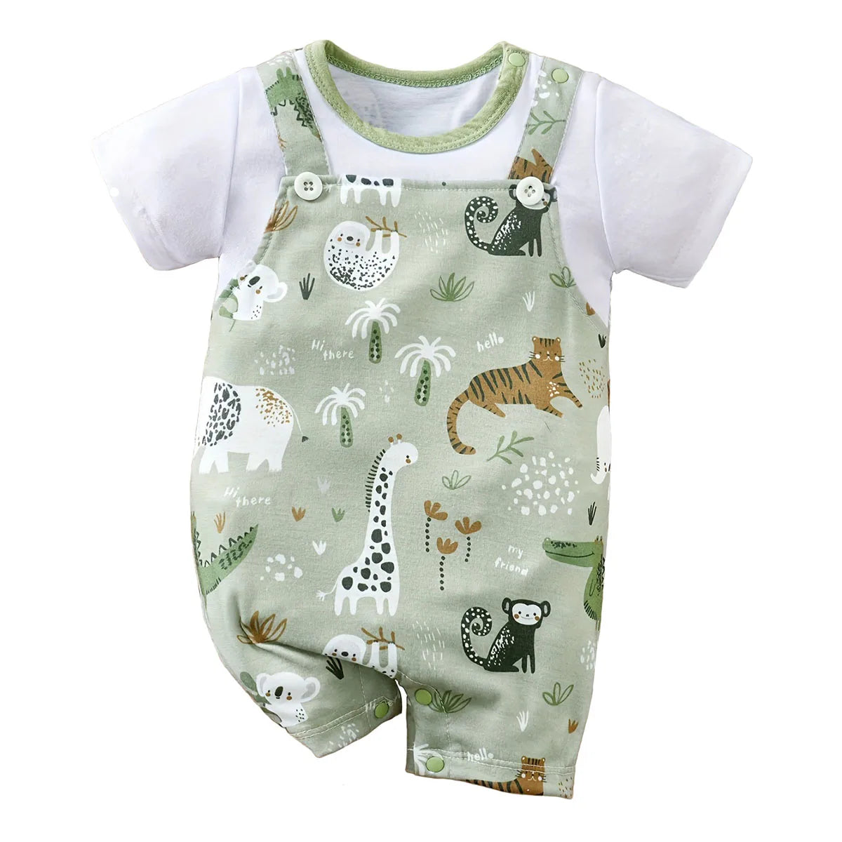 IURNXB-Barboteuse à imprimé animal de zoo pour bébé garçon, costume de batterie deux pièces pour nouveau-né, vêtements de jeu décontractés, manches courtes, faux