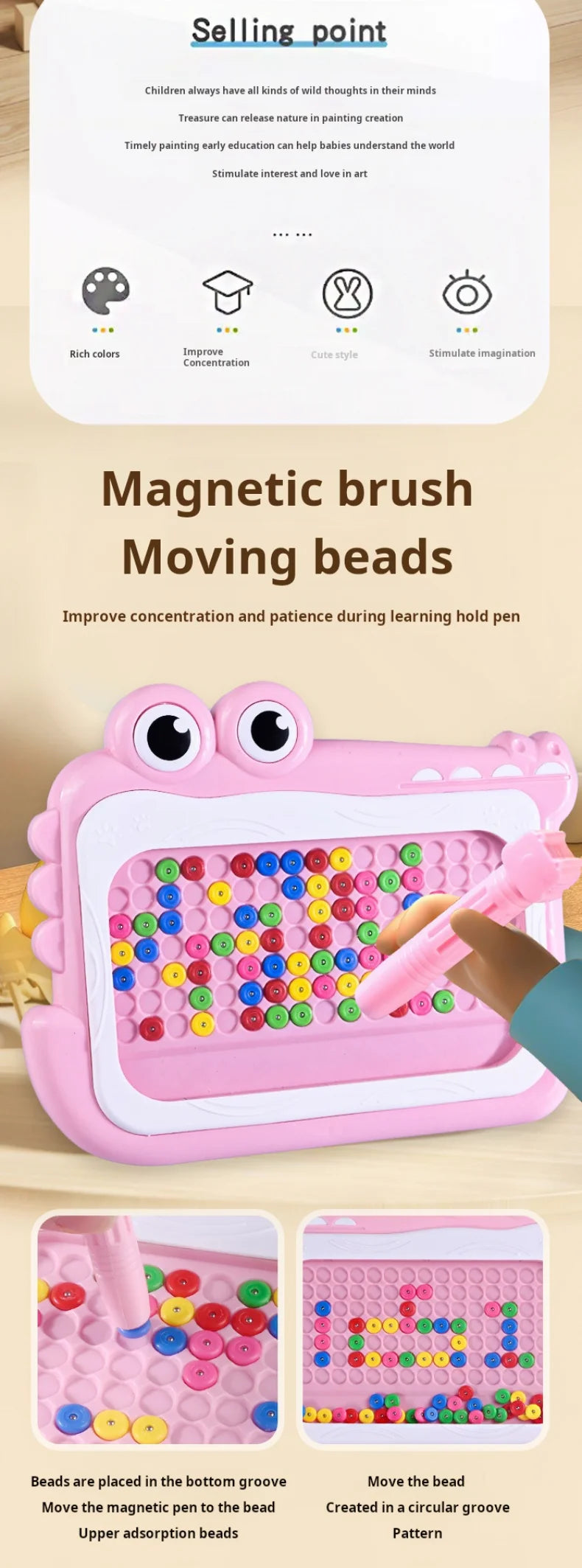 Planche à gribouiller en perles magnétiques pour enfants de 3 à 8 ans, avec stylo Puzzle, jouets de dessin, jeu de Montessori, cadeau éducatif, nouvelle collection