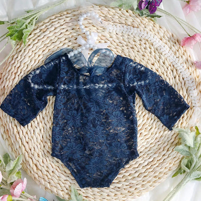 Ylsteed – ensemble 2 pièces pour nouveau-né, barboteuse en dentelle, tenues de photographie pour nourrissons avec bandeau assorti, accessoires de prise de vue Photo pour bébé fille