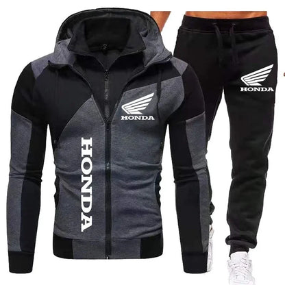 Nouveau ensemble de sport décontracté deux pièces à col montant en pur coton Honda pour hommes avec veste à double fermeture éclair et sweat-shirt à capuche haut ouvert