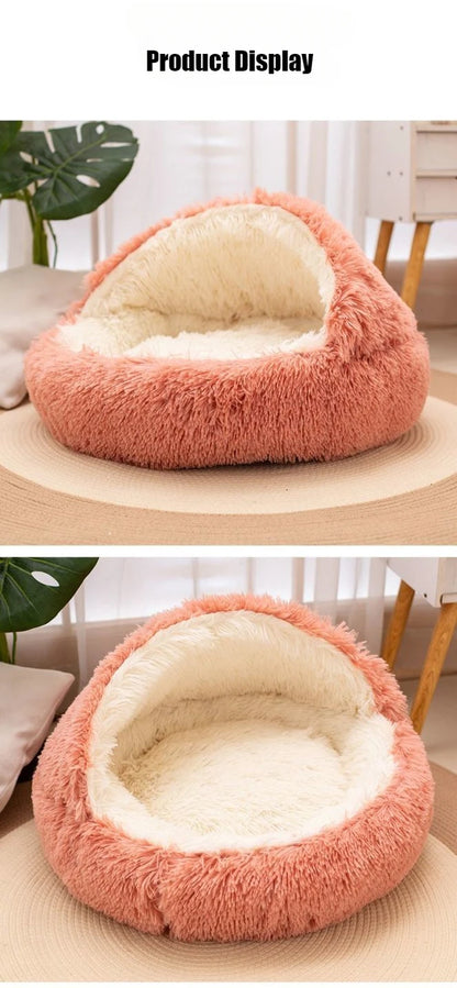 Lit pour animaux de compagnie 2 en 1 en peluche douce 50CM avec housse lit rond pour chat matelas pour chiot chaud chat chien nid de couchage grotte pour petits chiens tapis