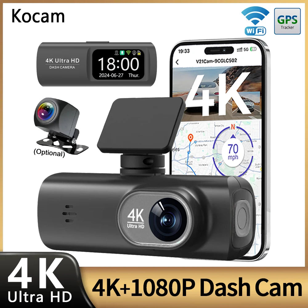 UHD 4K WiFi Dash Cam double objectif enregistreur de conduite voiture DVR en option 1080P caméra à objectif arrière GPS 24H surveillance du stationnement boîte noire