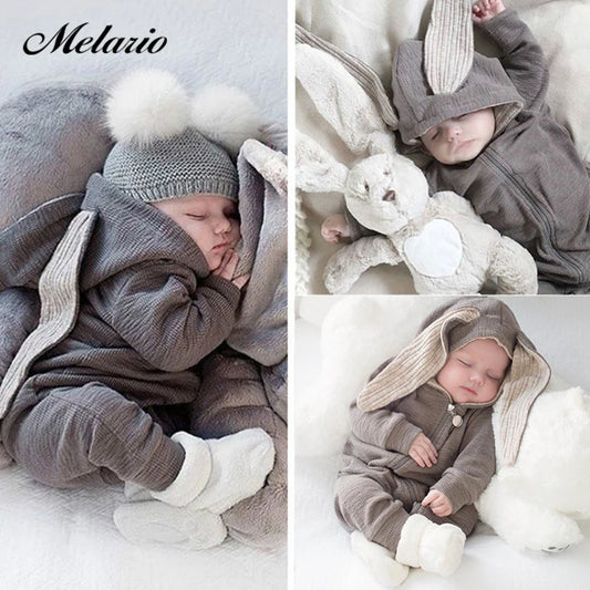 Melario garçons vêtements à manches longues bébé enfants grandes oreilles lapin body fille bébé à capuche fermeture éclair Creeper barboteuse