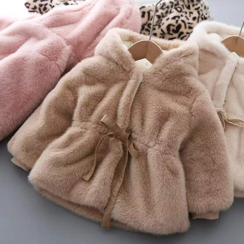 Manteau d'hiver pour filles, Super chaud, fourrure de vison, rembourré, épais, manches longues, manteaux à capuche, veste pour bébés enfants, vêtements d'extérieur en peluche