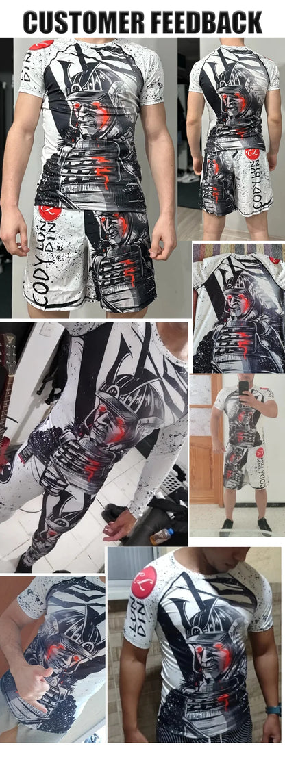 Cody Lundin nouveaux modèles personnalisés manches courtes Polyester extensible éruptions cutanées Shorts MMA BJJ ensembles avec ceinture en caoutchouc