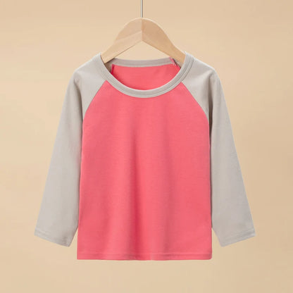 1/4 Pack 2025 nouveau printemps et automne enfants couleur correspondant à manches longues T-shirt pour garçons et filles décontracté Joker T-shirt