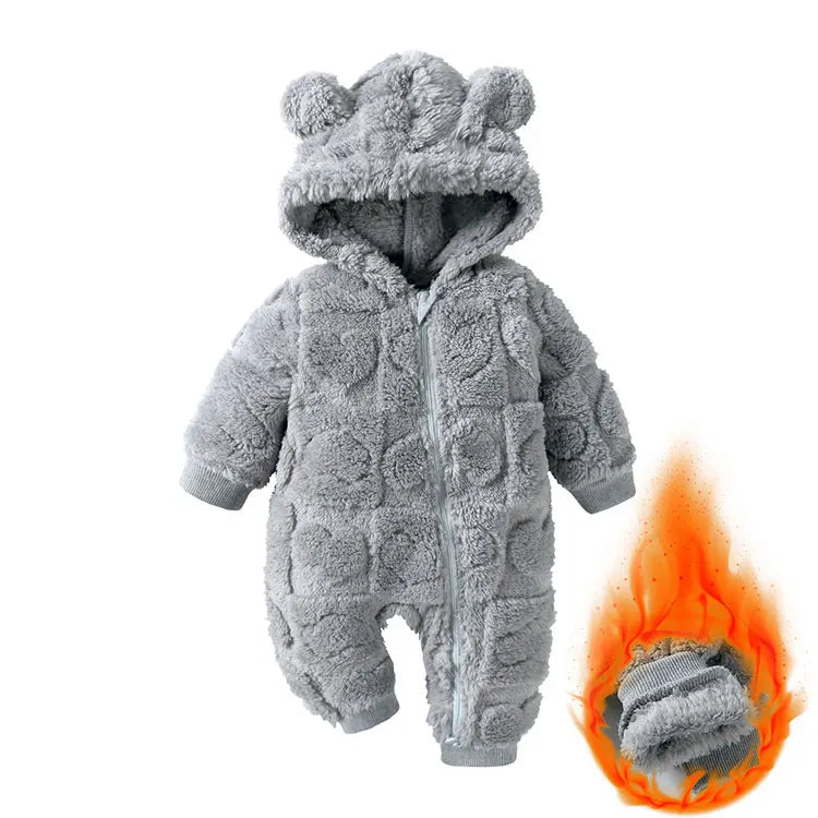 Dessin animé bébé vêtements garçon barboteuse à manches longues arctique velours à capuche bébé fille barboteuse hiver chaud nouveau-né vêtements 0-18 mois