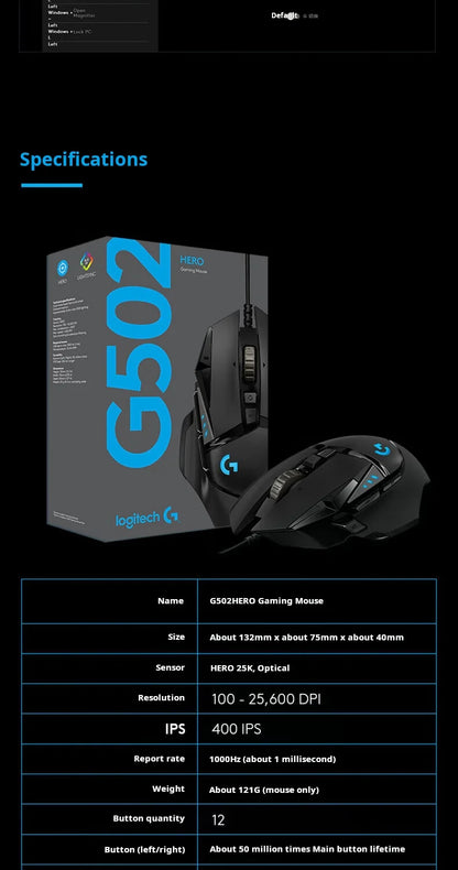 Logitech G502 HERO câble souris de jeu e-sports manger du poulet souris mécanique lumière rvb peut être équilibrée pour manger du poulet Macro Prog