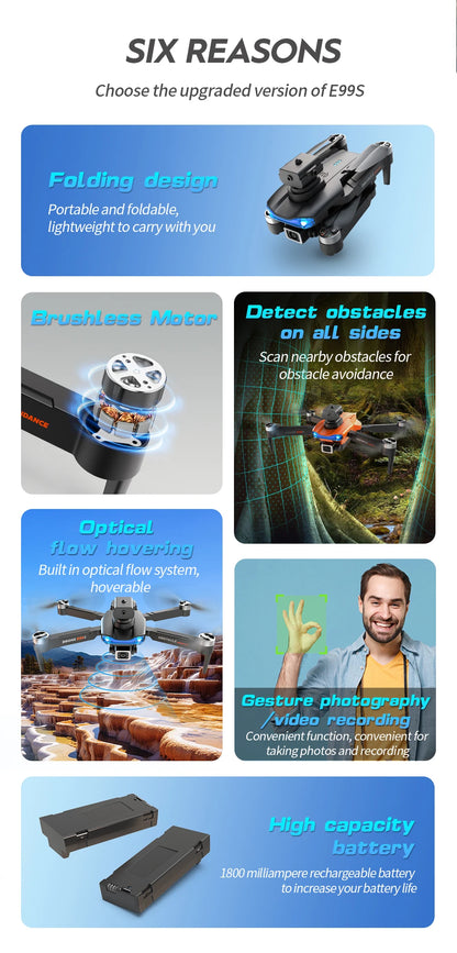 Drone professionnel E99Pro avec caméra pour touristes, 4K, WIFI, flux optique, fpv, évitement d'obstacles, photographie aérienne, quadrirotor