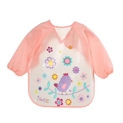 Bavoir anti-salissures pour bébé de 0 à 3 ans, manteau à manches longues, avec sangle, doux, mignon, motif de dessin animé, D343