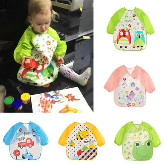 Bavoir anti-salissures pour bébé de 0 à 3 ans, manteau à manches longues, avec sangle, doux, mignon, motif de dessin animé, D343