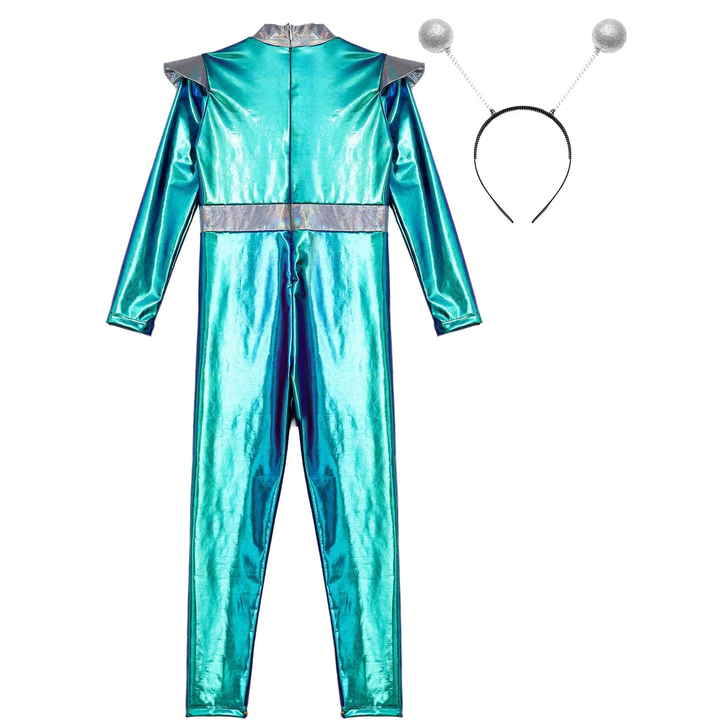 Costume de Cosplay Alien pour filles et garçons, combinaison d'astronaute à manches longues avec cerceau pour cheveux, pour fête de carnaval d'halloween