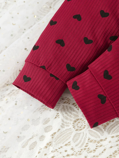 Kukitty – ensemble de vêtements 3 pièces pour nouveau-né fille, barboteuse à manches longues, imprimé cœur, haut et pantalon, bandeau, tenues en tricot