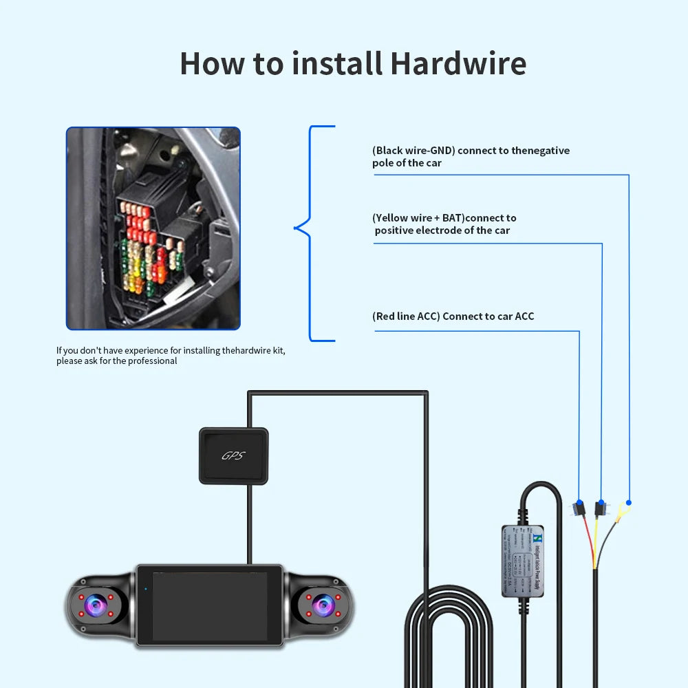 Caméra de tableau de bord DVR pour voiture, 64 go, 360 degrés, WiFi, GPS, moniteur de stationnement 24h, 4 objectifs * HD 1080P, enregistreur vidéo, contrôle par application, outil filaire