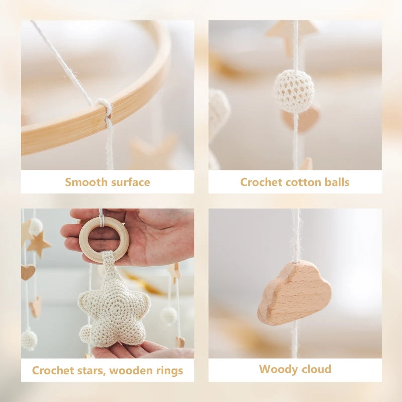 Berceau de bébé lit Mobile cloche hochet jouets en bois Crochet étoiles pendentif lit cloche jouets nouveau-né confort berceau support suspendus jouets cadeaux